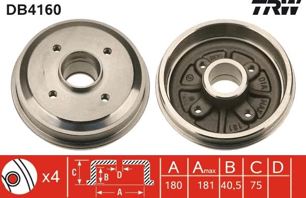 TRW DB4160 - Tambour de frein cwaw.fr