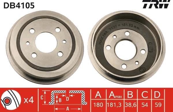 TRW DB4105 - Tambour de frein cwaw.fr