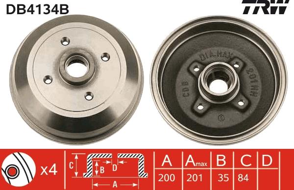 TRW DB4134B - Tambour de frein cwaw.fr