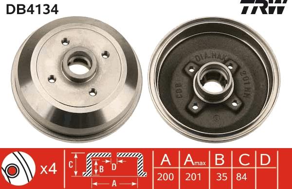 TRW DB4134 - Tambour de frein cwaw.fr