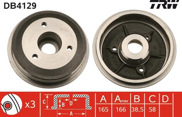 TRW DB4129 - Tambour de frein cwaw.fr