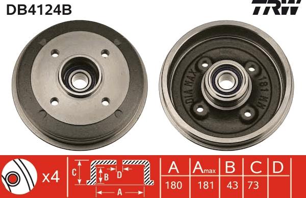 TRW DB4124B - Tambour de frein cwaw.fr