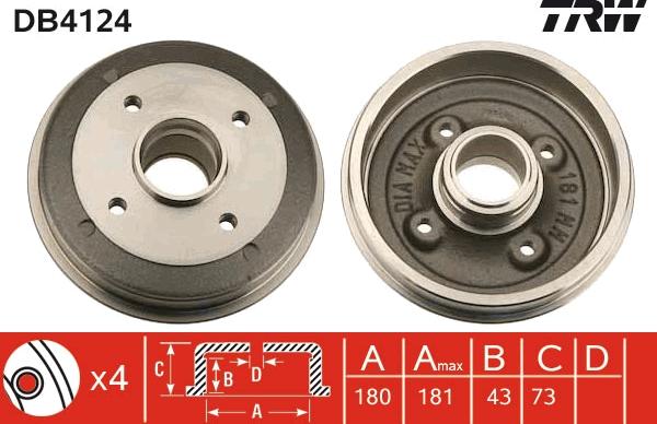 TRW DB4124 - Tambour de frein cwaw.fr