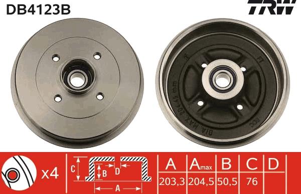 TRW DB4123B - Tambour de frein cwaw.fr