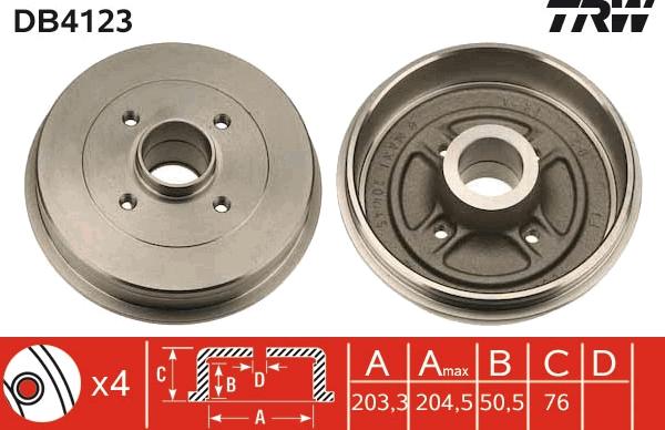 TRW DB4123 - Tambour de frein cwaw.fr