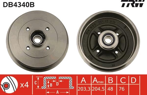 TRW DB4340B - Tambour de frein cwaw.fr