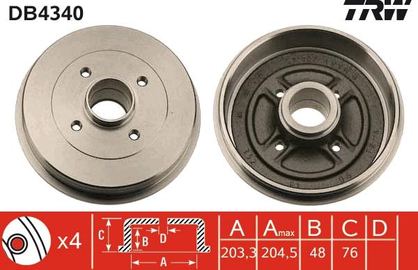 TRW DB4340 - Tambour de frein cwaw.fr