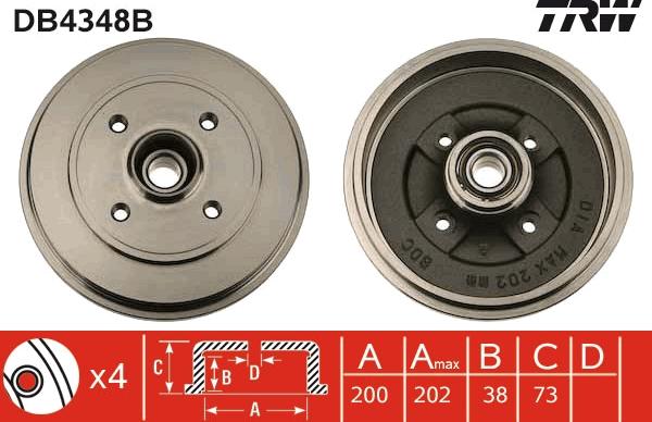 TRW DB4348B - Tambour de frein cwaw.fr