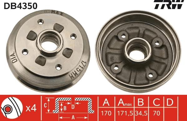 TRW DB4350 - Tambour de frein cwaw.fr