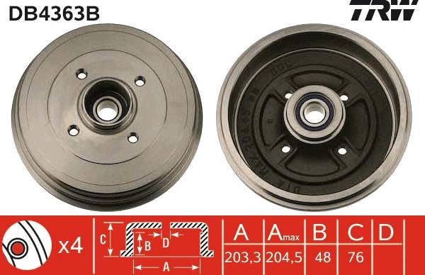 TRW DB4363B - Tambour de frein cwaw.fr