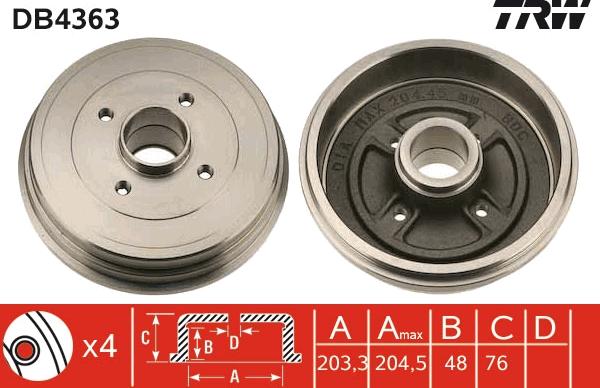 TRW DB4363 - Tambour de frein cwaw.fr