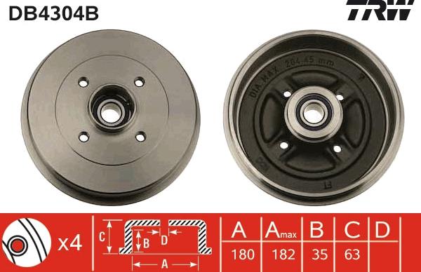 TRW DB4304B - Tambour de frein cwaw.fr