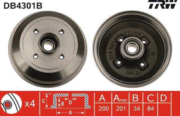 TRW DB4301B - Tambour de frein cwaw.fr