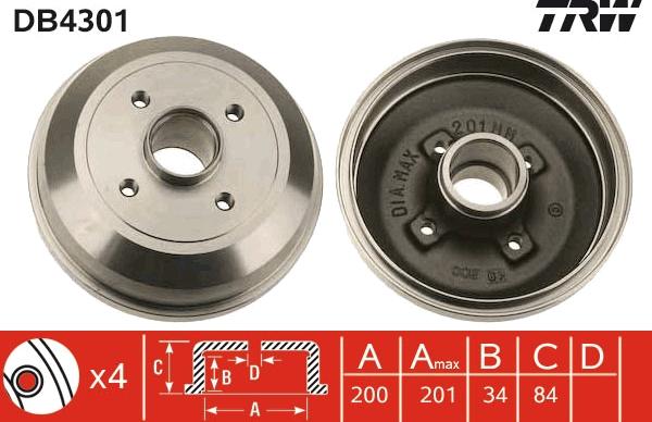 TRW DB4301 - Tambour de frein cwaw.fr