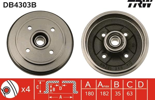 TRW DB4303B - Tambour de frein cwaw.fr