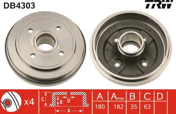 TRW DB4303 - Tambour de frein cwaw.fr