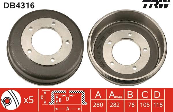 TRW DB4316 - Tambour de frein cwaw.fr