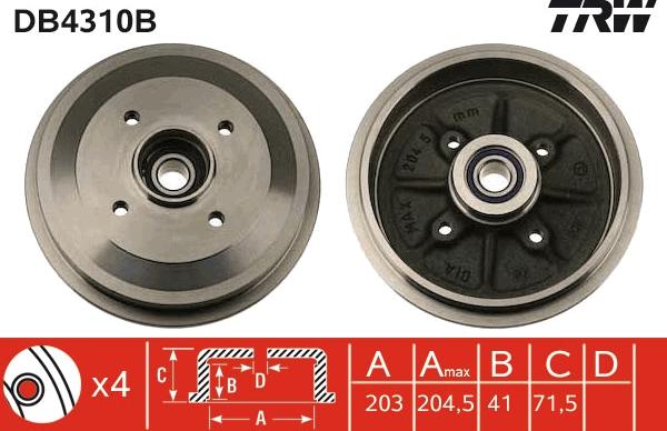 TRW DB4310B - Tambour de frein cwaw.fr