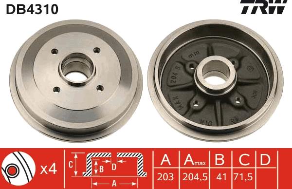 TRW DB4310 - Tambour de frein cwaw.fr