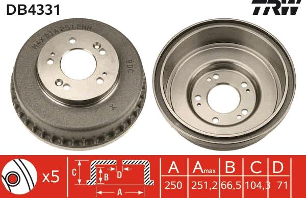 TRW DB4331 - Tambour de frein cwaw.fr