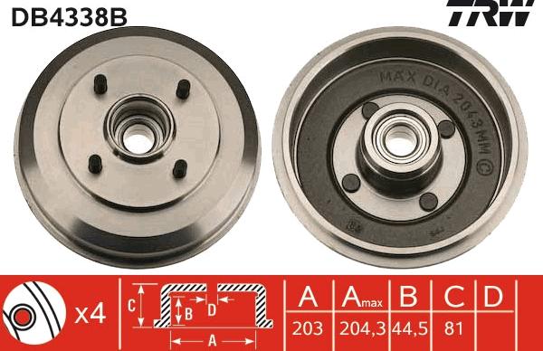 TRW DB4338B - Tambour de frein cwaw.fr