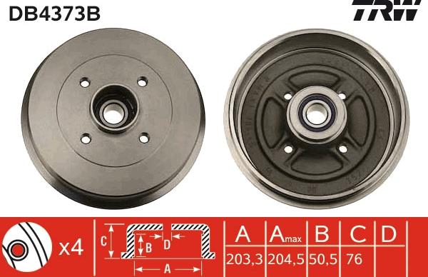 TRW DB4373B - Tambour de frein cwaw.fr