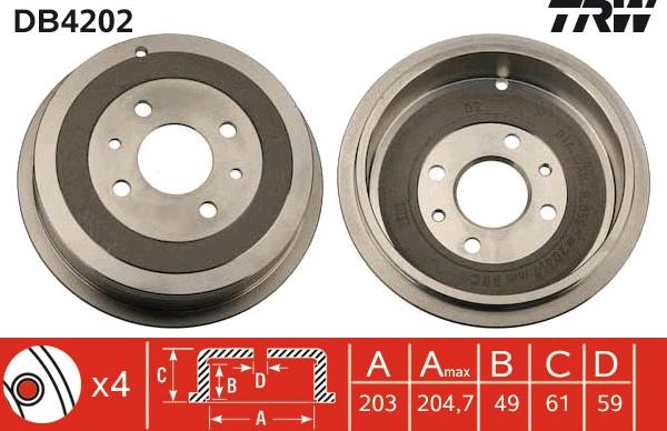 TRW DB4202 - Tambour de frein cwaw.fr