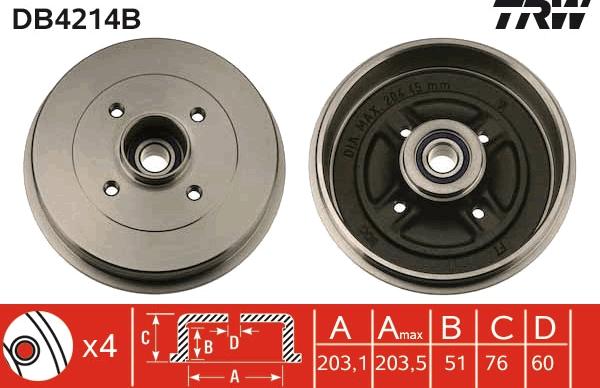 TRW DB4214B - Tambour de frein cwaw.fr