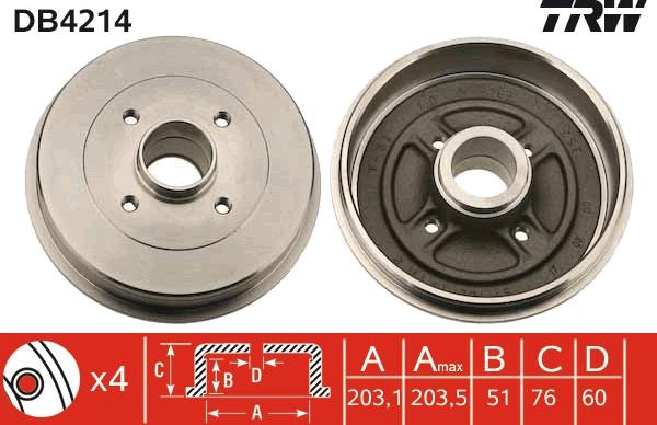 TRW DB4214 - Tambour de frein cwaw.fr