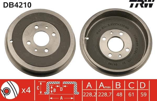 TRW DB4210 - Tambour de frein cwaw.fr