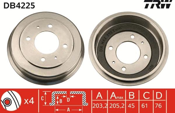 TRW DB4225 - Tambour de frein cwaw.fr