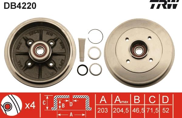 TRW DB4220 - Tambour de frein cwaw.fr