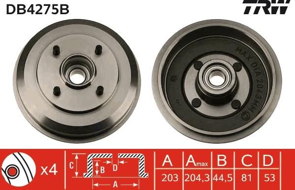 TRW DB4275B - Tambour de frein cwaw.fr