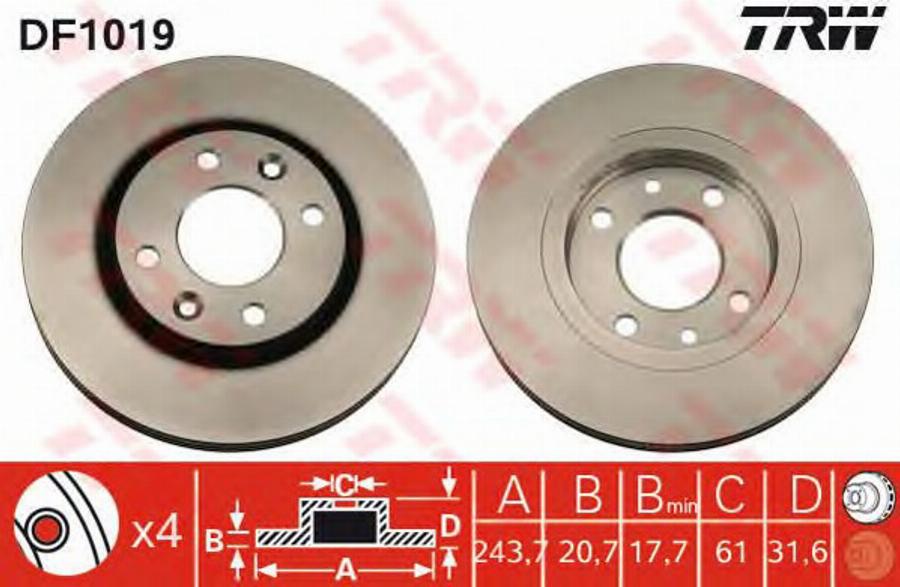 TRW DF1019BP - Disque de frein cwaw.fr