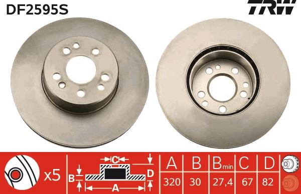 TRW DF2595S - Disque de frein cwaw.fr