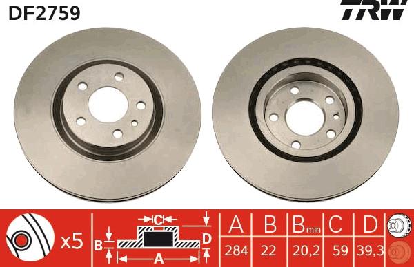 TRW DF2759 - Disque de frein cwaw.fr