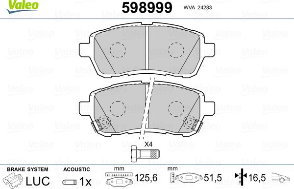 Valeo 598999 - Kit de plaquettes de frein, frein à disque cwaw.fr