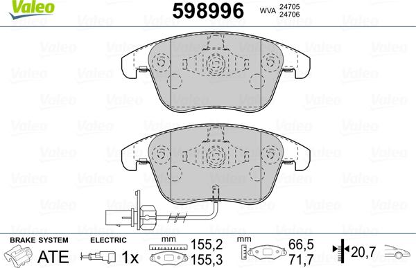 Valeo 598996 - Kit de plaquettes de frein, frein à disque cwaw.fr