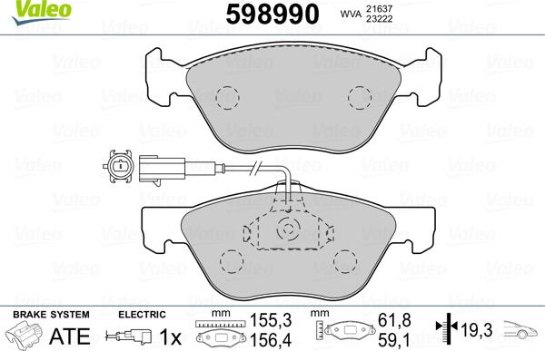 Valeo 598990 - Kit de plaquettes de frein, frein à disque cwaw.fr