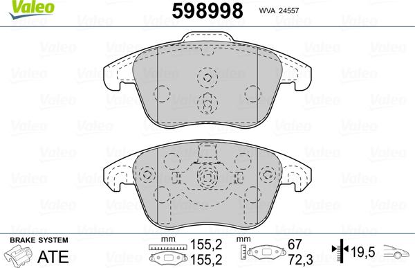 Valeo 598998 - Kit de plaquettes de frein, frein à disque cwaw.fr