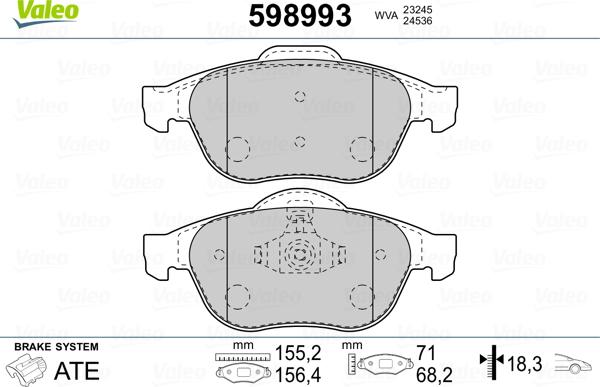 Valeo 598993 - Kit de plaquettes de frein, frein à disque cwaw.fr