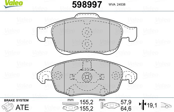 Valeo 598997 - Kit de plaquettes de frein, frein à disque cwaw.fr