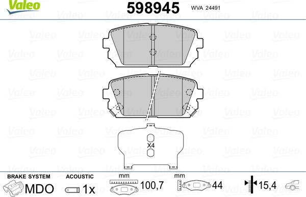 Valeo 598945 - Kit de plaquettes de frein, frein à disque cwaw.fr