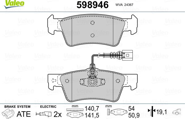 Valeo 598946 - Kit de plaquettes de frein, frein à disque cwaw.fr