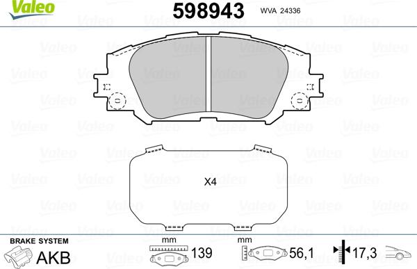 Valeo 598943 - Kit de plaquettes de frein, frein à disque cwaw.fr