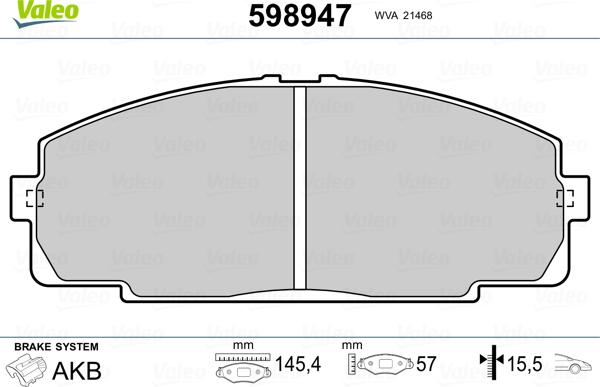 Valeo 598947 - Kit de plaquettes de frein, frein à disque cwaw.fr