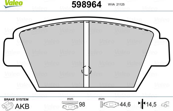 Valeo 598964 - Kit de plaquettes de frein, frein à disque cwaw.fr