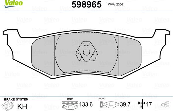 Valeo 598965 - Kit de plaquettes de frein, frein à disque cwaw.fr