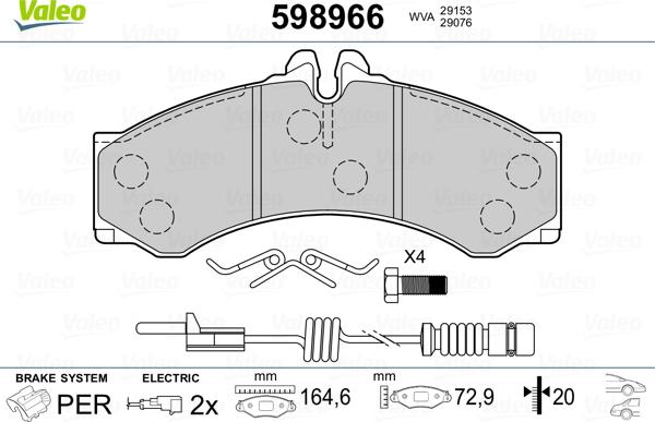 Valeo 598966 - Kit de plaquettes de frein, frein à disque cwaw.fr