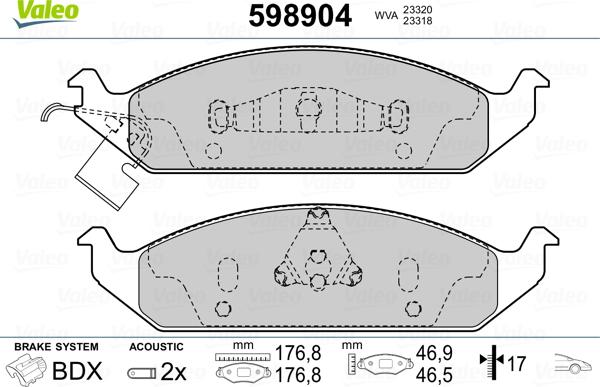 Valeo 598904 - Kit de plaquettes de frein, frein à disque cwaw.fr